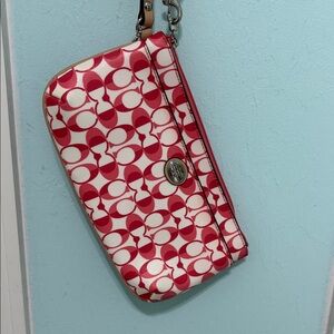 Coach Signature pink and White Wristlet